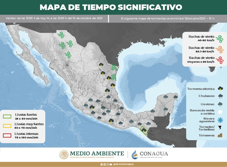 $!CONAGUA pronostica lluvia y neblinas en México; primeros ingresos del frente frío a Coahuila