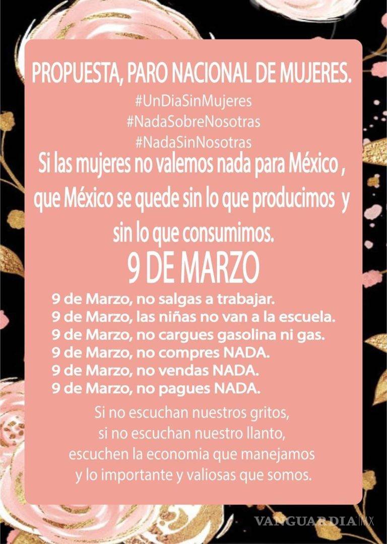 $!'Un día sin nosotras'... ante feminicidios, mujeres convocan a paro nacional el día 9 de marzo