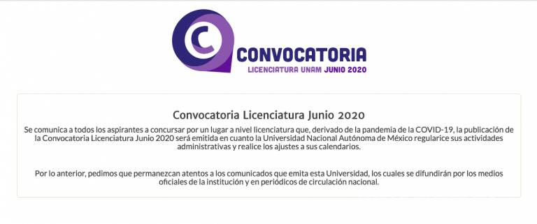 $!Aplazan convocatoria nivel licenciatura de la UNAM 2020