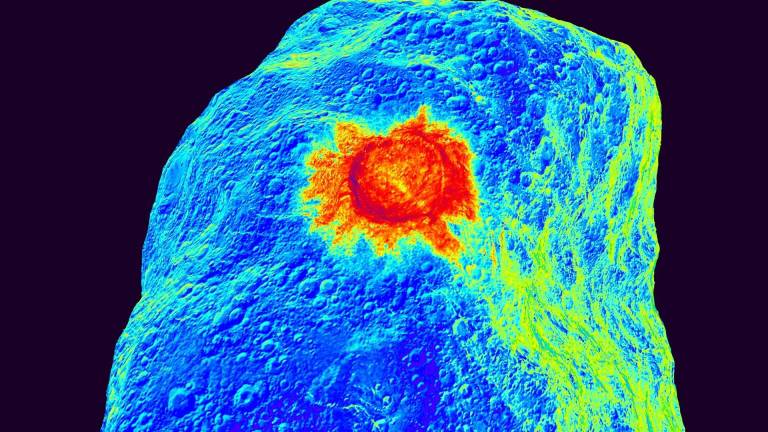 $!Imagen térmica del cráter dejado por la sonda DART en 2022 (Recreación informática ESA). EFE/ESA