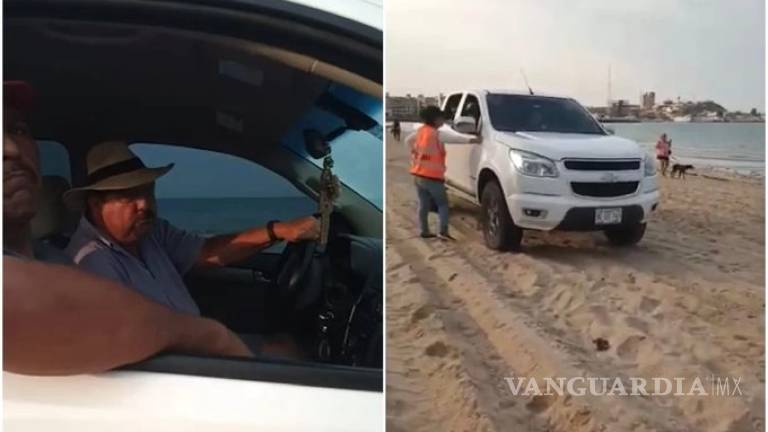 Papá de alcaldesa de Hermosillo pasea en la playa ¡con su camioneta!