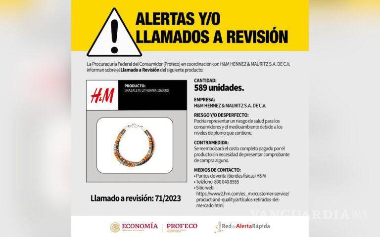 $!Brazaletes de H&amp;M tienen niveles elevados de plomo, advierte Profeco