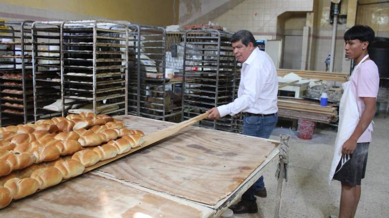 $!Es a través de una pala larga de pino que la masa se introduce al horno y se deja sobre los ladrillos. En la imagen, Pedro Ávila de Canainpa muestra la forma de hacerlo.