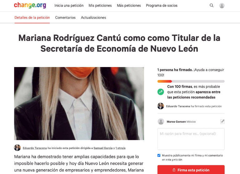 $!Piden que Mariana Rodríguez sea la secretaria de Economía de NL