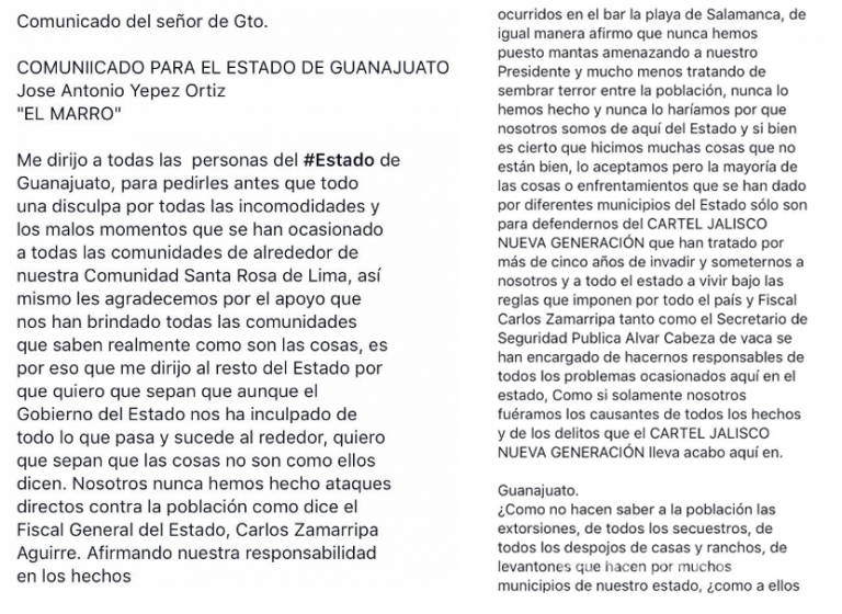 $!Supuesto mensaje de El Marro liga a funcionarios de Guanajuato con el Cártel Jalisco Nueva Generación