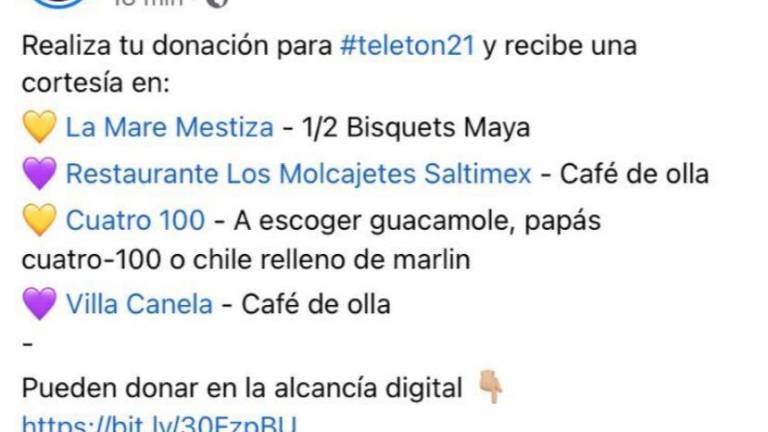 $!Restaurantes de Saltillo lanzan descuentos por Teletón; se solidariza CANIRAC con alcancía digital