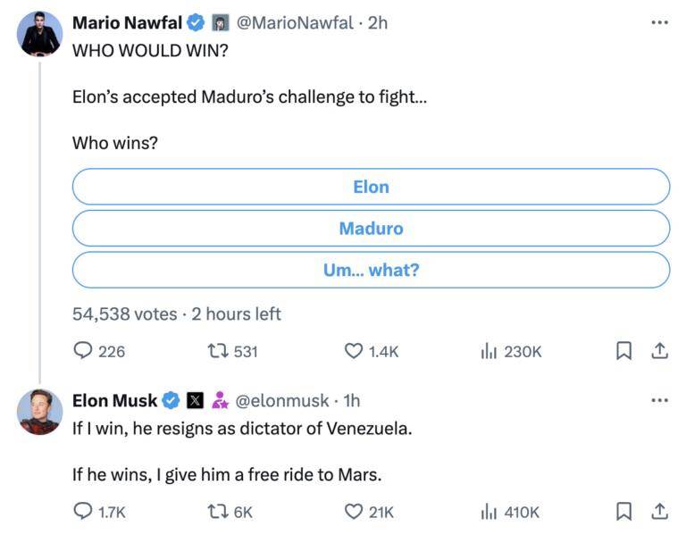 $!Musk acepta pelear contra el presidente de Venezuela, Nicolás Maduro