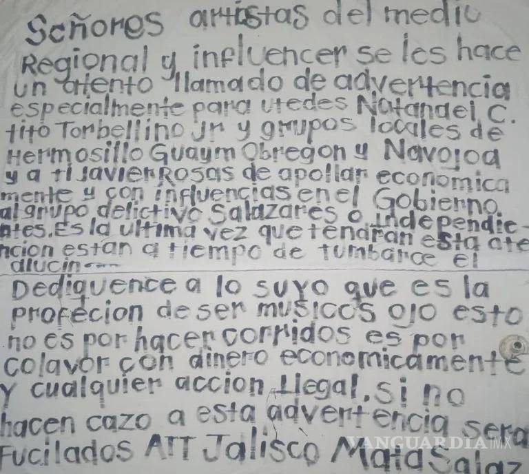 $!La lona fue encontrada durante la madrugada en las inmediaciones de una escuela preparatoria ubicada al norte de Hermosillo.