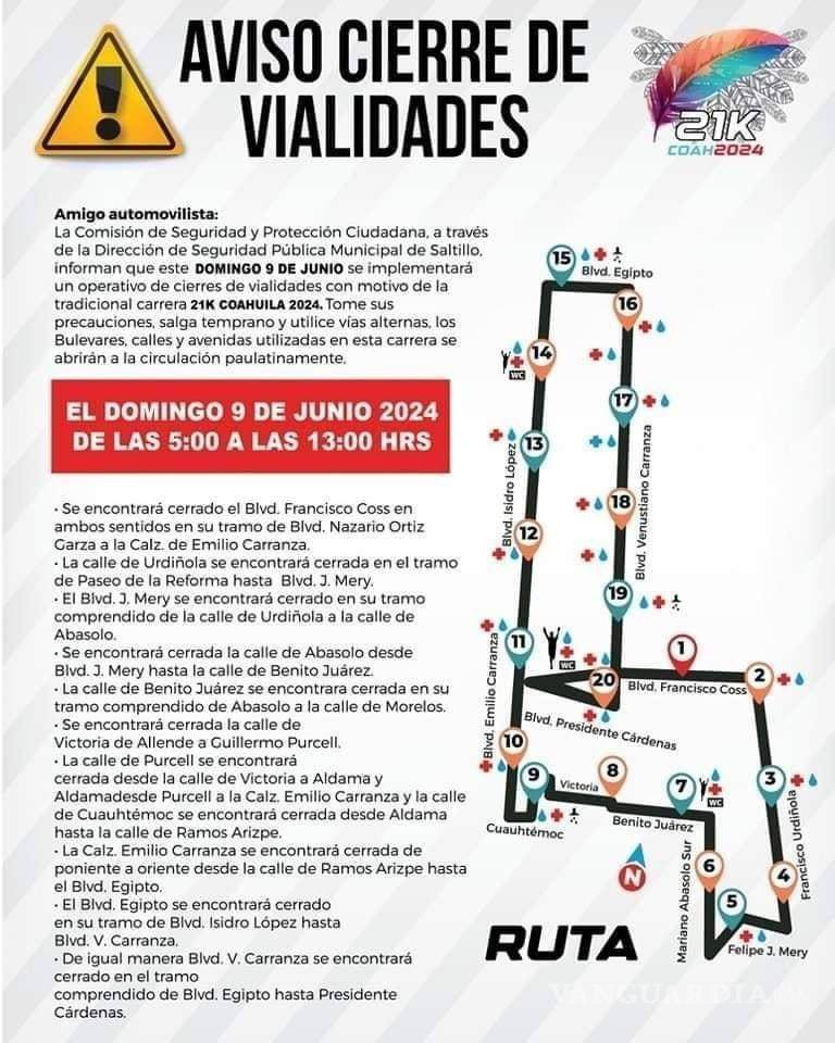 $!Así es el mapa de las vialidades cerradas.