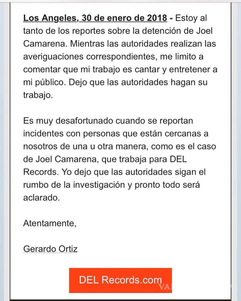 $!“Dejo que las autoridades hagan su trabajo”: Gerardo Ortiz sobre detención de representante por posible lavado de dinero