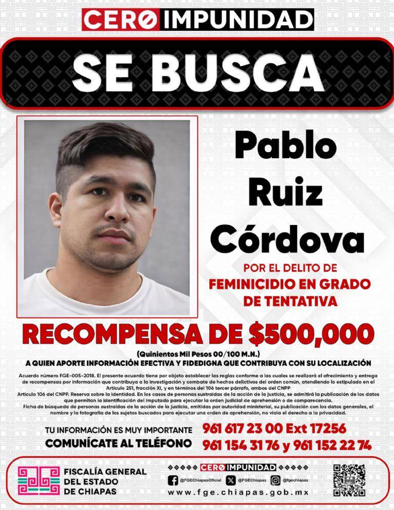 $!Ofrecen recompensa de 500 mil pesos por Pablo Ruiz, acusado de amputar manos a su pareja en Cintalapa