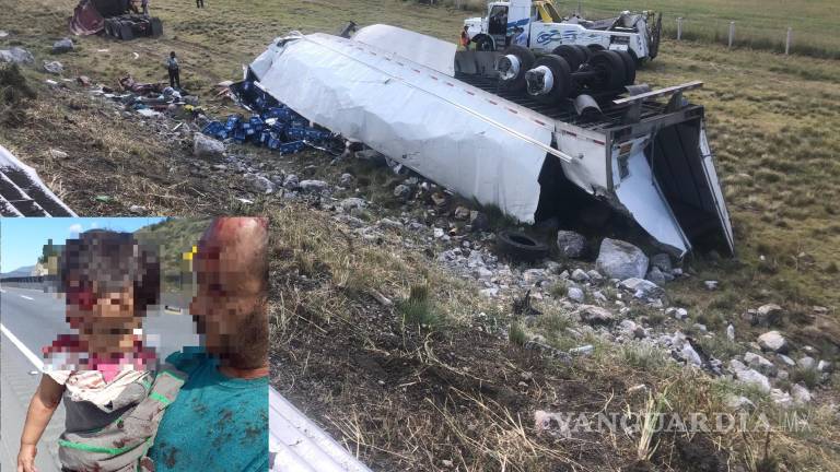 Padre e hija de 3 años salvan la vida tras una volcadura en la carretera federal 57 en Coahuila
