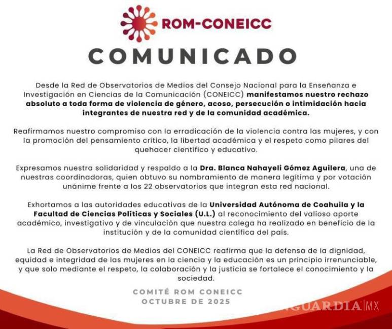 $!“Rechazo absoluto a toda forma de violencia de género”, señaló la Red Nacional de Observatorios de Medios.