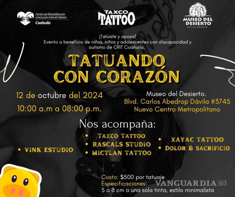 $!Artistas del tatuaje de Saltillo se unen para recaudar fondos en beneficio del CRIT Coahuila.