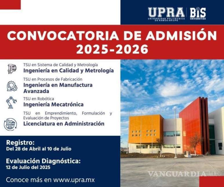 $!La Universidad Politécnica de Ramos Arizpe anunció que el examen de admisión para nuevo ingreso podrá realizarse en línea o de forma presencial, con el fin de facilitar el acceso a la educación superior.