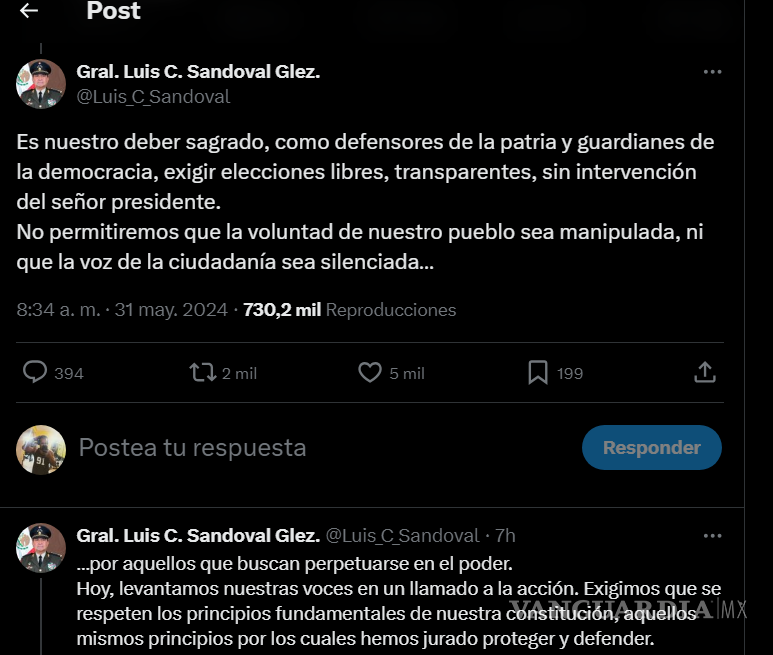 $!Sedena desmiente mensajes en X de Luis Cresencio Sandoval contra AMLO