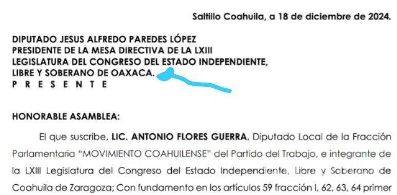 $!Este es el punto de acuerdo presentado por Flores ante el Congreso local.