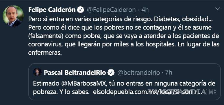 $!Miguel Barbosa y Felipe Calderón discuten por declaración sobre coronavirus