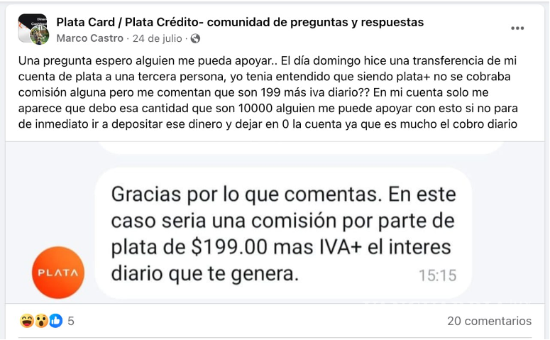 $!Usuario descontento de Plata Card expone altos cargos no claros en su cuenta.