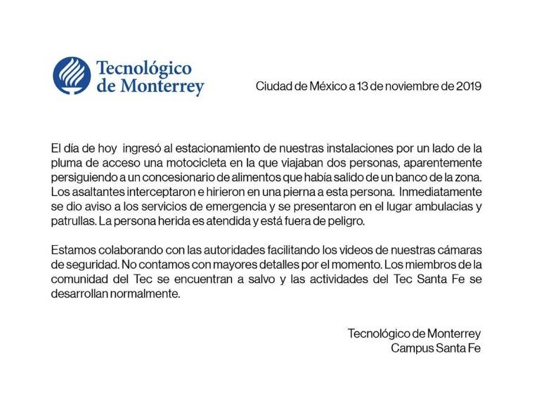 $!Robo dentro de Tec de Monterrey Santa Fe causa de balacera; y ¿Sheinbaum? con Evo Morales