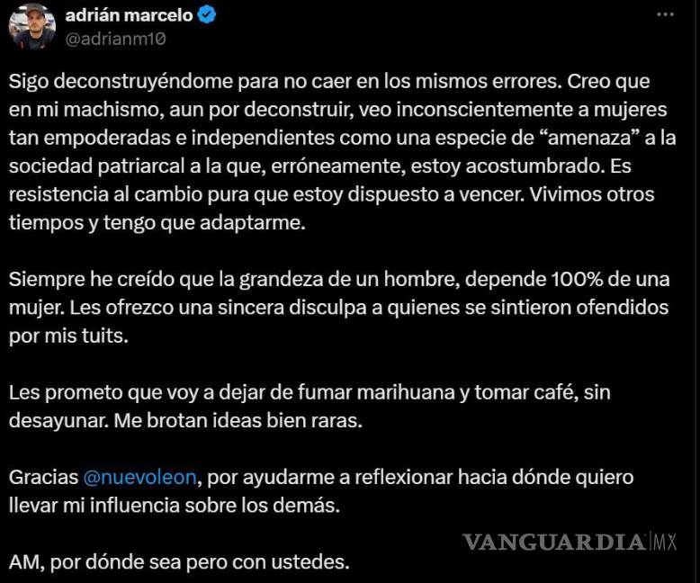 $!“Veo inconscientemente a mujeres tan empoderadas... como una amenaza”, escribió el influencer en su proceso de reflexión personal.