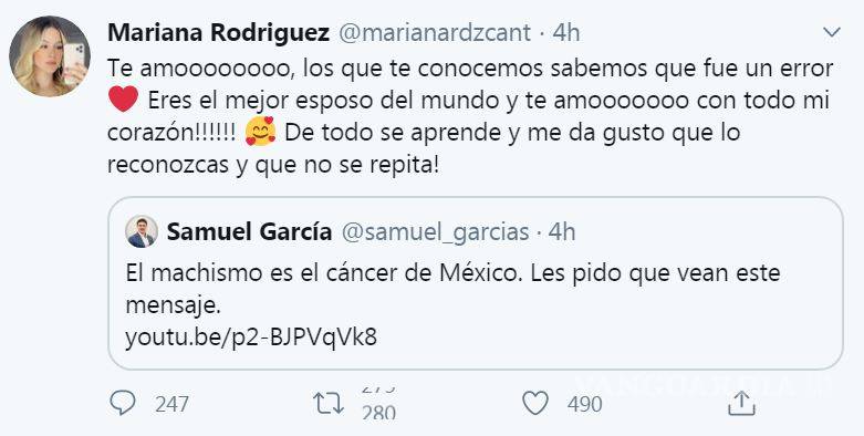 $!Mariana Rodríguez defiende a Samuel García: fue un error, de todo se aprende
