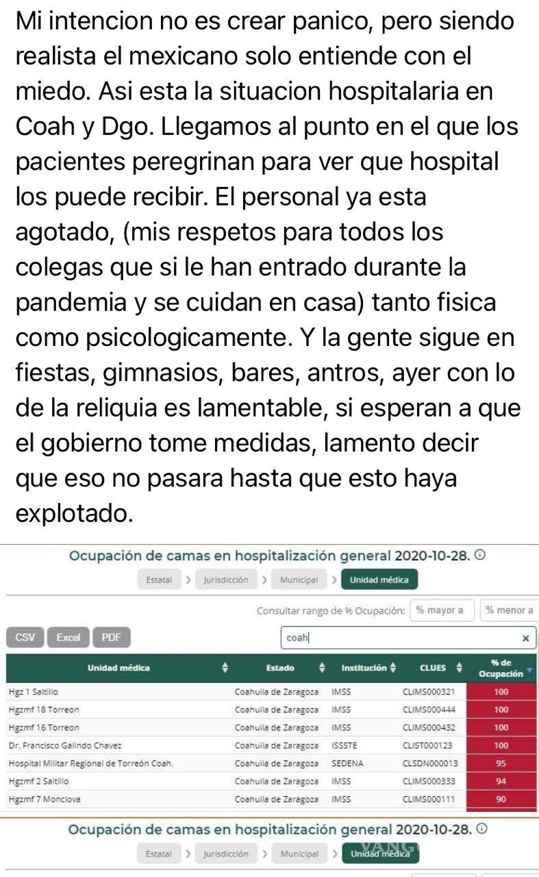 $!'Regañan' médicos a saltillenses por poca seriedad ante la pandemia