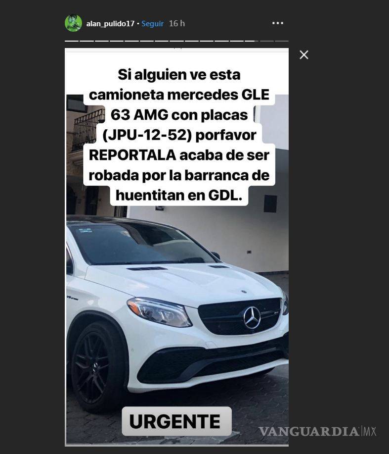 $!Roban la camioneta de Alan Pulido en Guadalajara