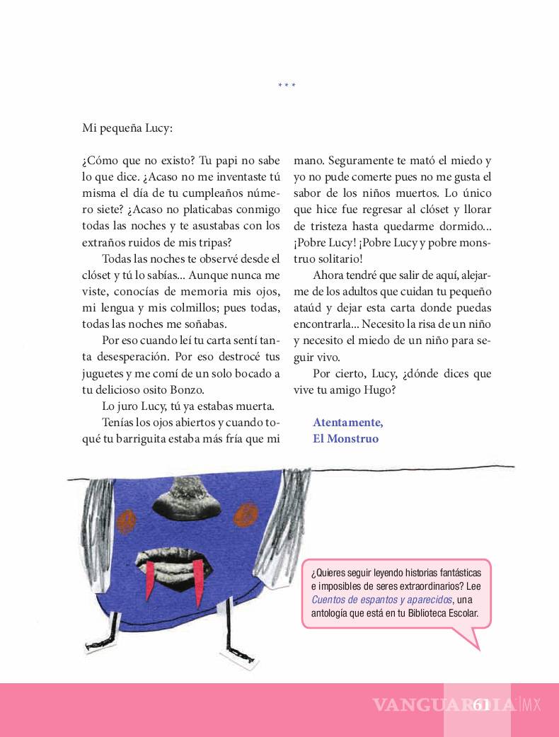 $!'Lucy y el Monstruo', cuento del libro de lecturas de la SEP que causa polémica en redes sociales... ¿no es apto para niños?