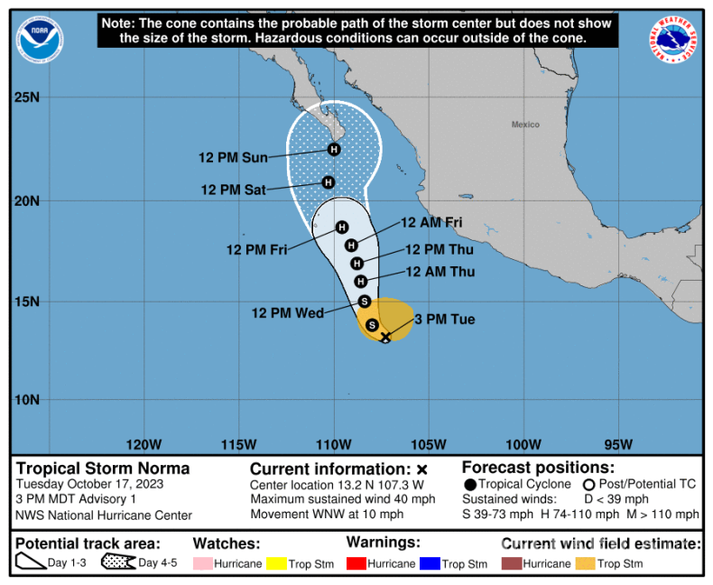 $!Tormenta tropical ‘Norma’ nace en el Océano Pacífico; pronostican fuertes lluvias en estos estados