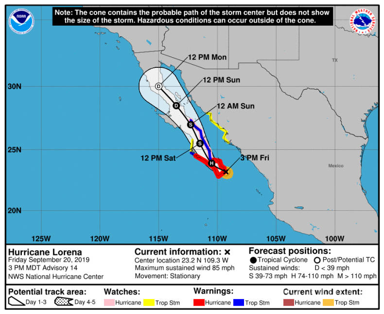 $!Activan alerta roja en Baja California Sur por paso de Huracán Lorena