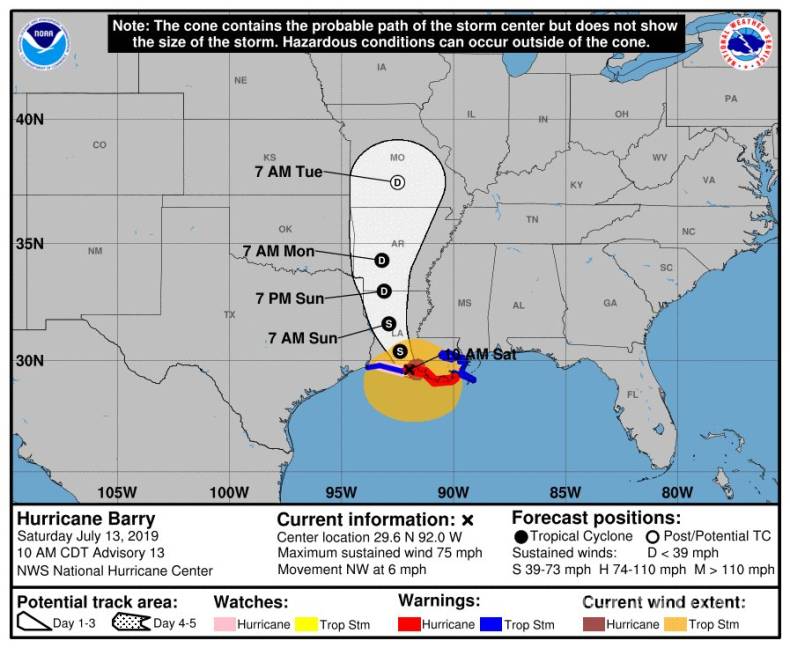 $!Alerta en Louisiana, Barry se convierte en huracán categoría 1 mientras se acerca a la costa