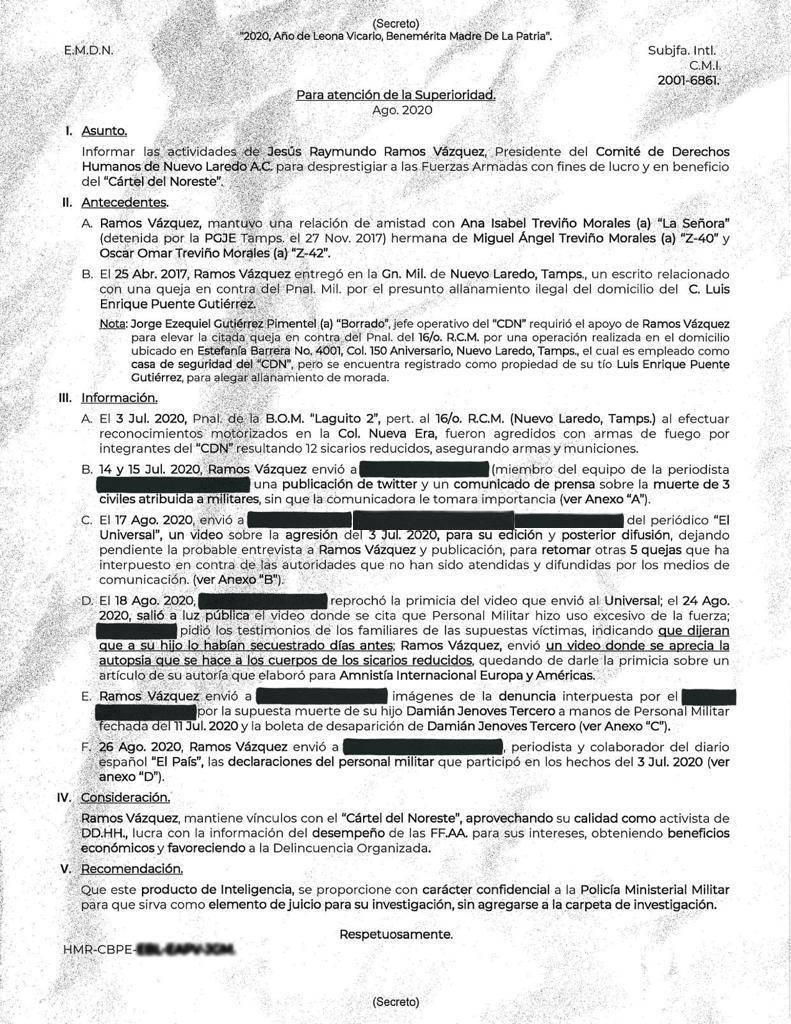 $!La sola existencia del documento comprueba una vez más que el Ejército espía a ciudadanos mexicanos en una operación clandestina