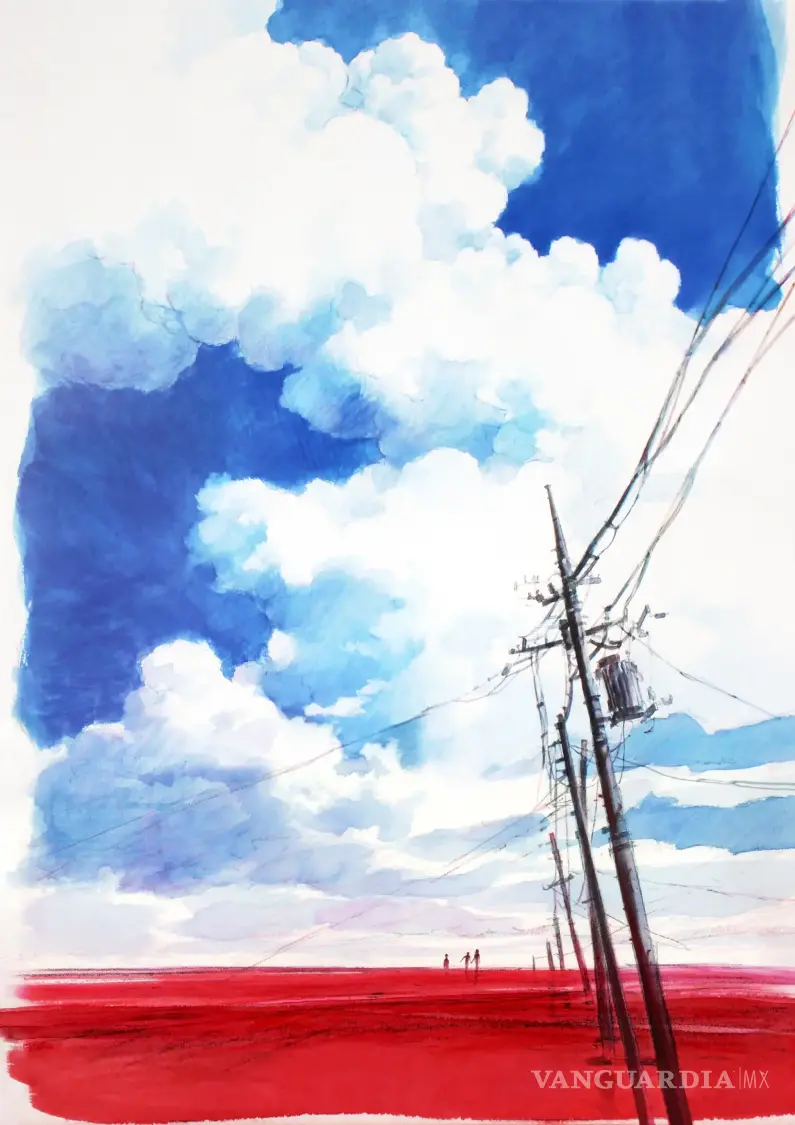 $!La imagen fue presentada el 29 de julio de 2017 como el primer visual promocional de Evangelion: 3.0+1.0 Thrice Upon a Time (posteriormente estrenada en 2021). Representa el paisaje rojo, los postes eléctricos y las siluetas de Shinji, Asuka y Rei bajo un cielo desmesurado.