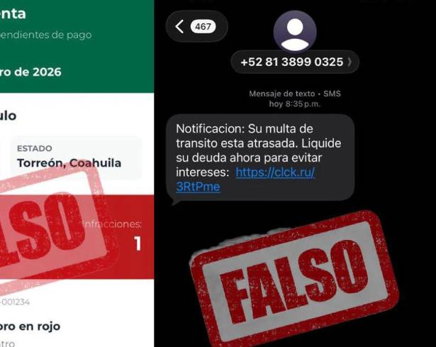 La Dirección de Tránsito y Vialidad de Torreón alertó sobre una nueva modalidad de estafa mediante el envío de multas falsas por SMS y WhatsApp.