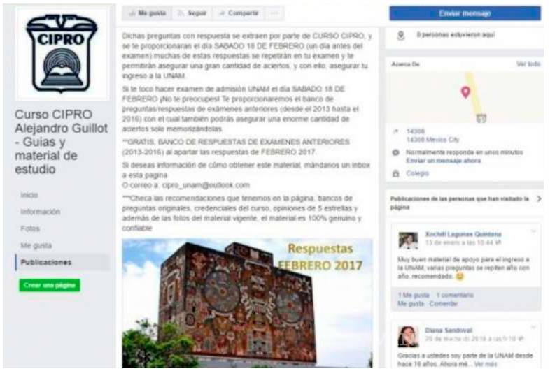 $!Respuestas de examen de ingreso a la UNAM, de venta en Facebook