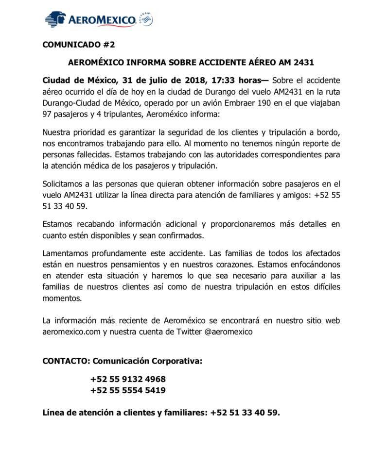 $!Se desploma avión de Aeroméxico a minutos de haber despegado; Gobernador de Durango informa que no hubo fallecidos