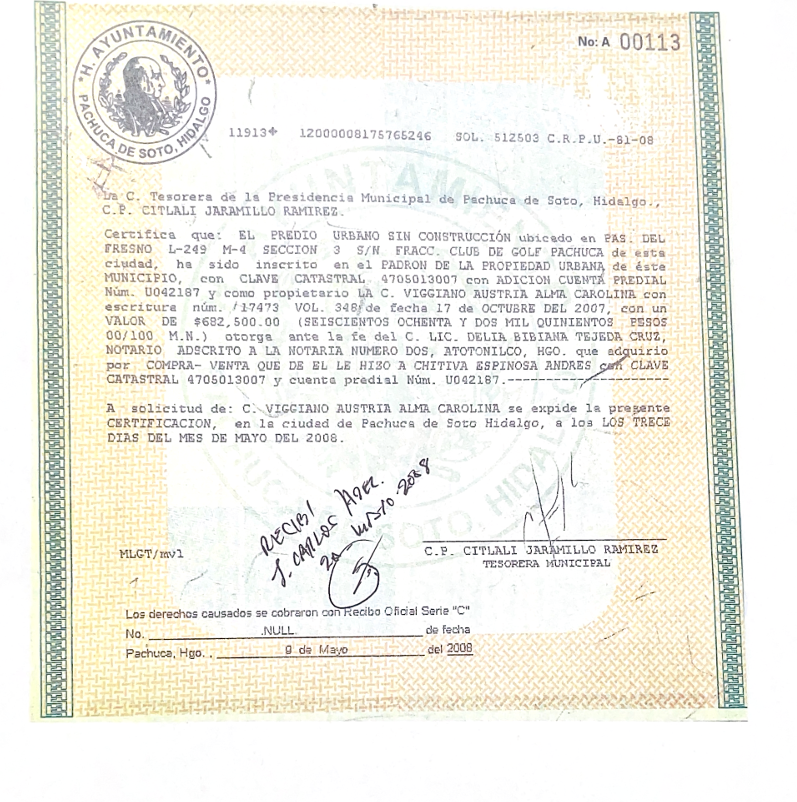 $!Documentos notariales y catastrales registran las operaciones inmobiliarias de Carolina Viggiano en Pachuca.