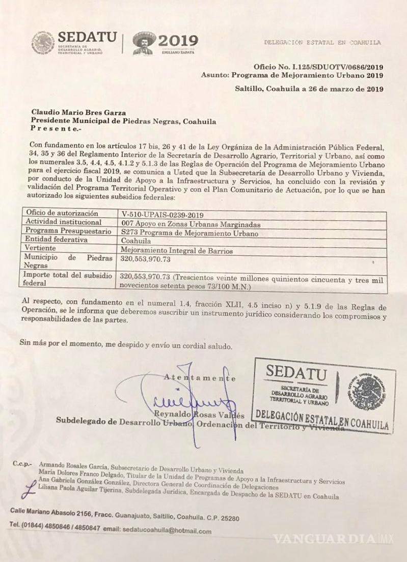 $!Anuncian para Piedras Negras inversiones por 700 mdp en 2019