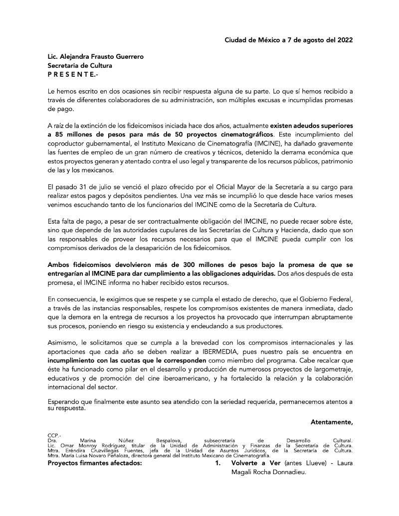 $!Cineastas denuncian a Secretaría de Cultura por incumplimiento de pagos de fideicomisos extintos