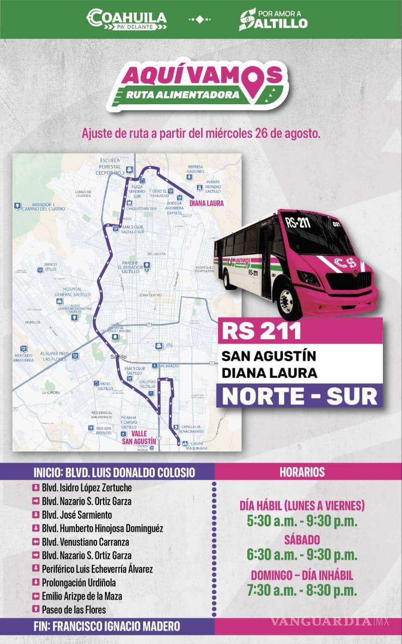 $!Saltillo amplía recorrido de la ruta alimentadora RS-211 de ‘Aquí Vamos’ a partir del miércoles