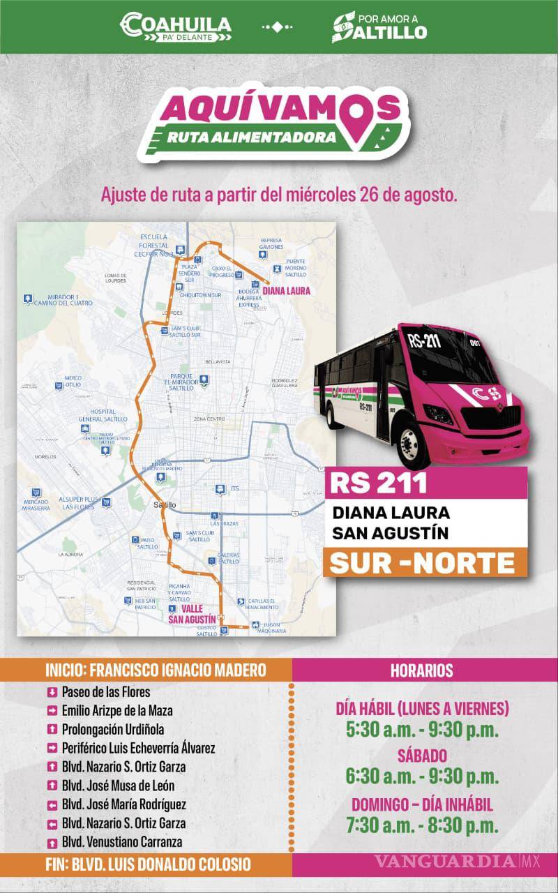 $!Saltillo amplía recorrido de la ruta alimentadora RS-211 de ‘Aquí Vamos’ a partir del miércoles