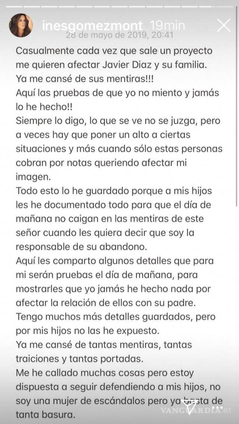$!Inés Gómez-Mont responde a su ex esposo y muestra pruebas de sus mentiras