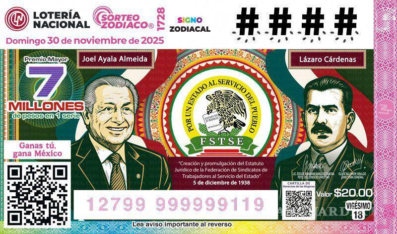 $!Billete de Lotería Nacional celebra el 87 Aniversario de la creación de la Federación de Sindicatos de Trabajadores al Servicio del Estado