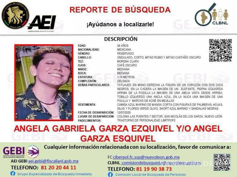 $!Fiscalía de Nuevo León emite reporte de búsqueda por joven transgénero desaparecido en Monterrey