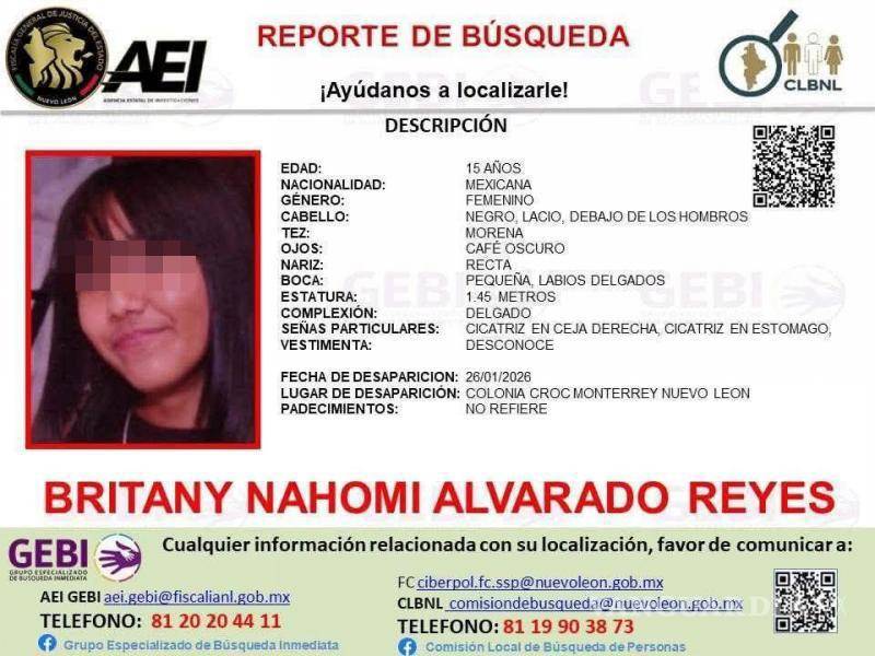 $!Confirma Fiscalía que cuerpo hallado en terreno baldío sí es de Britany, joven de 15 años desaparecida, en NL