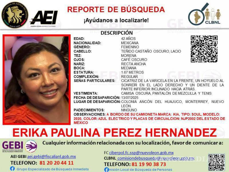 $!Buscan a Erika Paulina, desapareció en Nuevo León cuando viajaba a Houston, Texas