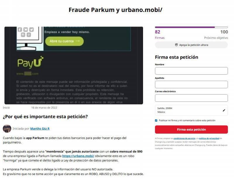 $!Petición en Change.org busca la intervención de autoridades ante el uso no autorizado de datos bancarios por parte de la aplicación Parkum.