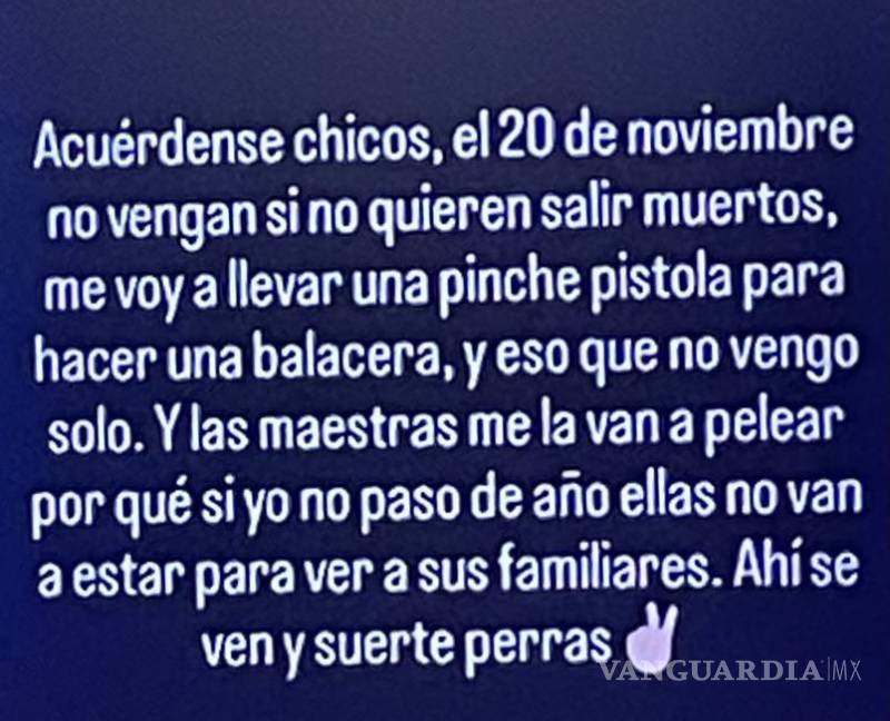 $!Secundaria activa protocolo tras mensaje violento difundido por un alumno