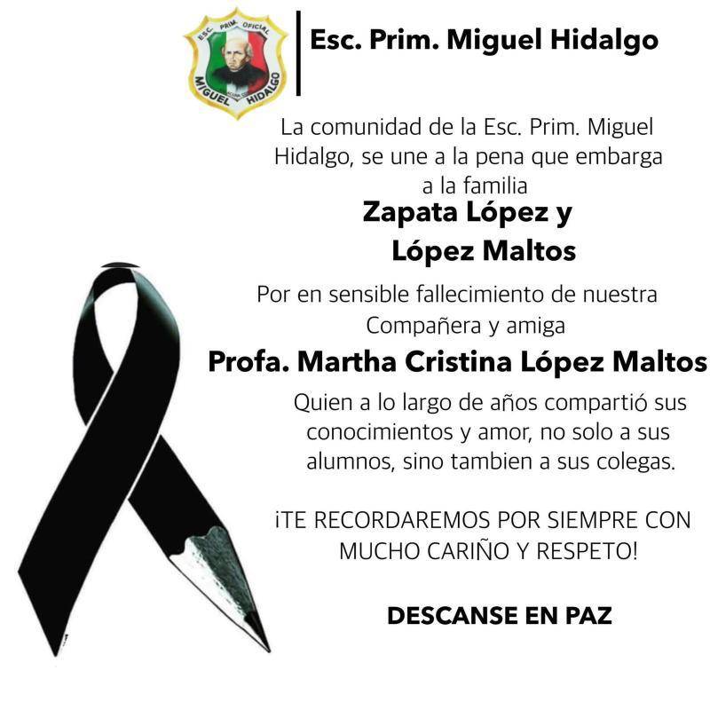 $!Pésame de la escuela primaria a familiares de la profesora.